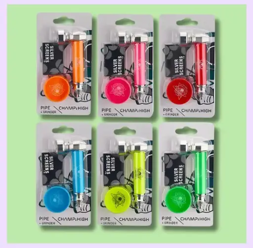 Mini Pipe Métal Champ High + Mini Grinder - Boite de 12 couleurs variées